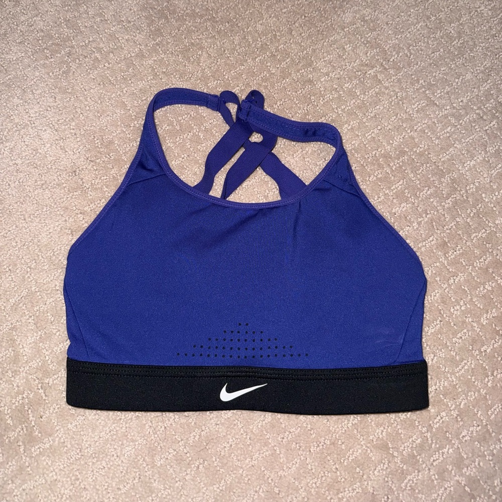 Nike Women's Royal Blue High-Neck Sports Bra with Black Band